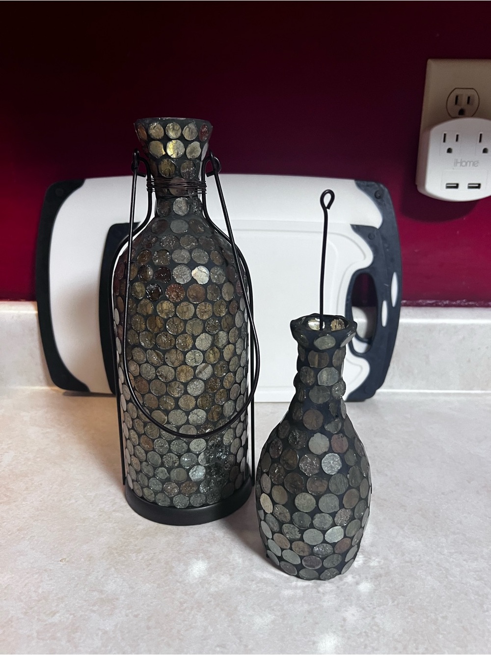 Decorative Mosaic Bottle Vases - Neutral Tones